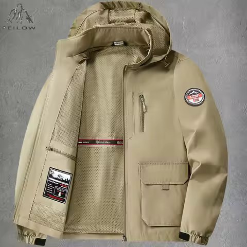 Plus Size 7XL 8XL Men's Cargo Hiking Jacket Autumn Casual Varsity Baseball Coats Fashion Outdoor Wat