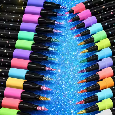 Color Double-Ended Glitter Color Pens Quick-Drying Glue-Like Ink Fine Point Tip Base Scrapbook,Card 