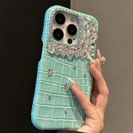 轻奢鳄鱼皮纹水钻17promax手机壳16pm新13高级14防摔12小众157.14 Luxury crocodile leather pattern rhinestone phone case fo