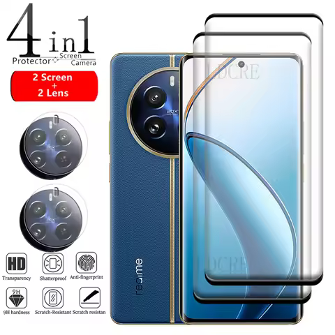 4-in-1 For Realme 12 Pro Glass For OPPO Realme 12 Pro Glass Full Curved HD 9H Screen Protector For R