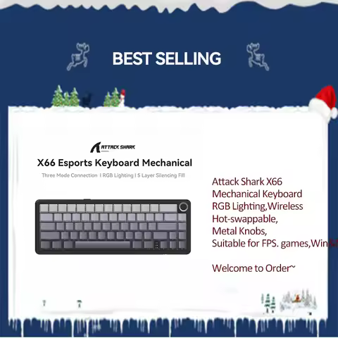 Attack Shark X66 RGB Wireless Mechanical Keyboard,RGB Lighting,Hot-swappable,Metal Knobs,Suitable fo