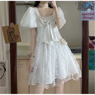 ¤❐♞ summer white dress formal casual wedding civil ninang for women plain puff sleeve graduation