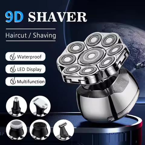 Head Shaver 9D for Bald Men Waterproof Cordless Wet Dry Electric Shaver with Rotary Blades Rechargea