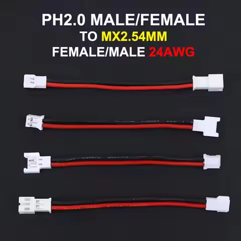 【S】5Pcs PH2.0 Male/Female To MX2.54mm Lithium Battery Conversion Cable 24AWG Length 5cm Silicone Wir