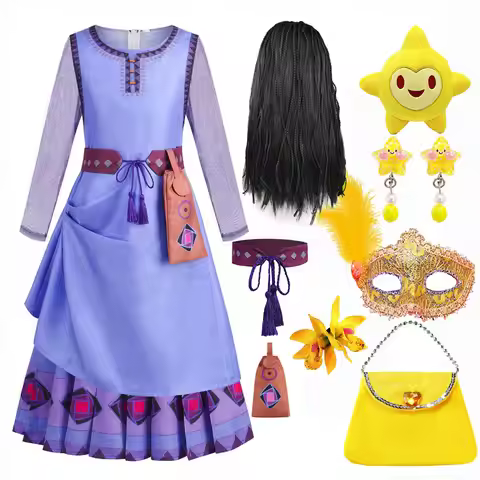 2024 Asha Princess Dress for Girls Purple Clothing Wish Cosplay Birthday Party Dress Halloween Masqu