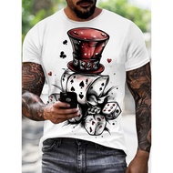 1 Piece Men's Novelty 3D Dice And Playing Card Pattern Printed T-Shirt, Summer Fashion Casual Short-