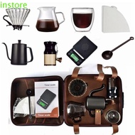 INSTORE 9Pcs/Set Travel Coffee Gift Set, All-in-one Goose Neck Kettle Pour Over Coffee Maker Set, Manual Grinder 40pcs Paper Filter Glass Dipper Coffee Lovers Gift Kit Home