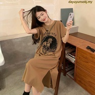 Ready Stock Women Summer Dress Round Neck Short Sleeve Printed Dress Plus Size Causal Dress