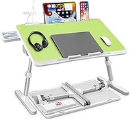 Lap Desk Bed Tray Table,Adjustable Laptop Stand for Bed with USB/Light/Fan/Drawer,Portable Laptop Desk Table for Bed/Couch/Sofa/Reading/Writing，Bed Trays for Eating and Laptops (Green)