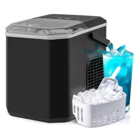 Countertop Ice Maker, Portable Ive Making Machine 6-13 Mins 9 Cubes, 26.5 lbs/24 H, 2 Sizes, Auto-Cl