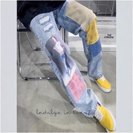 ZPBV Drew Smiley Bear Hailey Patch Loose Hip Hop Trousers Jeans Wide Casual All-Match