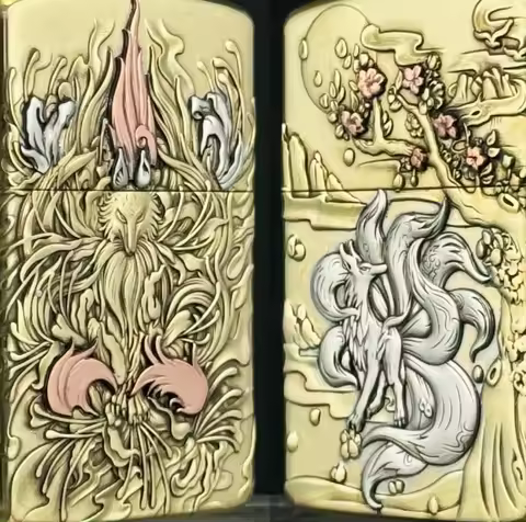 NTL 3 colour inlay tech double side relief fox brass image Kerosene lighter