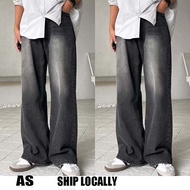 【Local Stock】COD Wide Leg Straight Cut Causal Loose Denim Baggy Jeans
