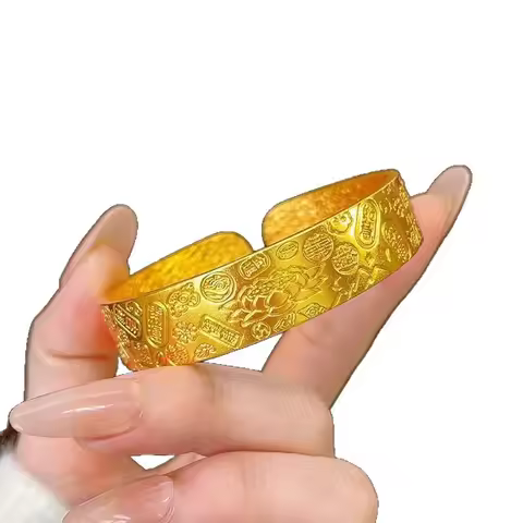 Women's 24K Gold (AU999) Jiyan Eight Treasures Lotus Bracelet | 3D Relief Lotus, Filigree Treasures 