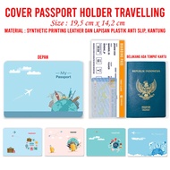 Travel Series Motif Passport Holder Cover – Card Slot – Anti-Slip & Boarding Pass Passport Book Cove