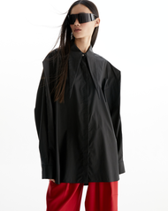 The SRT X14 (TBL245) Snowpiercer Oversized Shirt - เสื้อเชิ้ตโอเวอร์ไซส์แขนยาว ปกแหลม สีดำ