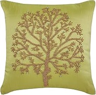 The HomeCentric Apple Green Euro Shams, Pack of 2, 65x65 cm (26"x26") Euro Cushion, Metallic Beaded Tree Euro Cushion Shams, Silk Euro Shams, Floral Contemporary Euro Shams - Tree Of Life