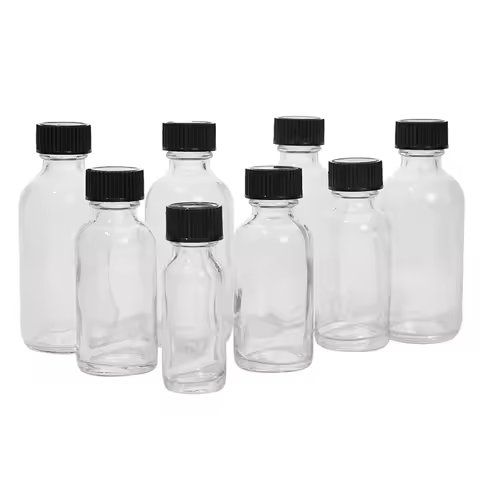 6 Pcs Small Clear Glass Bottles With Lids Glass Containers Round Bottles For Juice, Oils, Ginger Sho