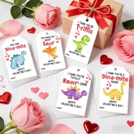 50PCS Valentine's Day Dinosaur Gift Tags (5 Designs) - 'Dino-mite/T-riffic' Pun Hang Tags Gift Decor