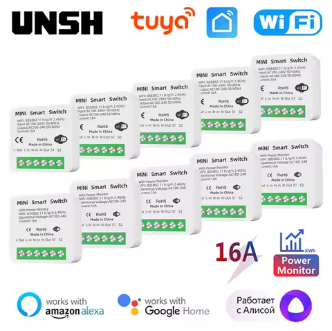 16A Tuya WiFi Smart Switch 2-way Control with Energy Monitor Switch Mini Smart Breaker Smart Life Co