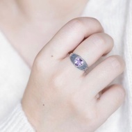紫水晶925純銀尼泊爾風格愛心銀雕戒指