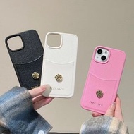 1060韓風純色可插卡八達通山茶花皮套手機電話殼IPHONE 16 15 14 13 PRO PROMAX