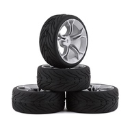 Yeah Racing Spec T MS Wheel Offset 3 Silver/Red w/Tire 4pcs For 1/10 Touring