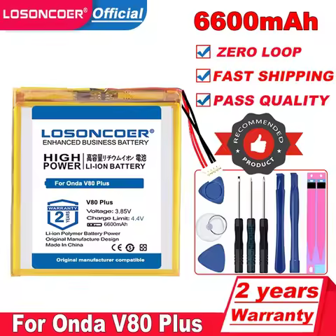 LOSONCOER 6600mAh Battery For Onda V80 Plus OC801 OI100 V80SE OI101 Battery For Dexp Ursus K18