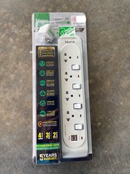 Nano ปลั๊กพ่วง ป้องกันไฟกระชาก แบบ 3/4 ช่องเสียบ มีUSB 2 ช่องใช้งานได้จริง มีฟิวส์อัตโนมัติ รางปลั๊ก