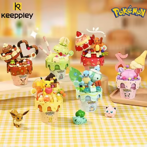 Keeppley Pokémon Cone Series Model Building Blocks Bulbasaur Pikachu Squirtle Assembled Ornaments Ch