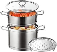 Food Steame,Small Steamer 304 Stainless Steel Three Layers Thickened 3 Layers 2 More Double-Layer Steamer Household Gas Cooker Soup Pot (26CM)