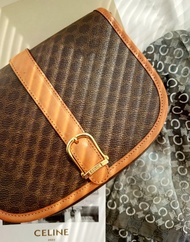 中古美品 CELINE 棕凱旋門馬鞍包半月包單肩包斜背包斜揹包斜挎包