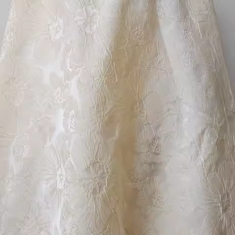Rice Apricot Relief Floral Jacquard Pattern Non Elastic Fabric Design for Outerwear Formal Dress Fas
