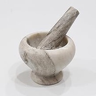 Stones And Homes Indian Brown Mortar and Pestle Set Large Bowl Marble Stone Molcajete Herbs Spices for Kitchen and Home 4 Inch Polished Decorative Round Medicine Pills Stone Grinder - (10 x 8 cm)