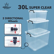 Abbaware 30L Clear Storage Box Transparent / Kotak Simpanan Beroda / Storage Box with wheels/ Storage container