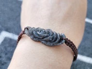 【親翠】天然翡翠 冰黑烏雞黑蓮花調整式平結手環