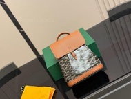 Goyard戈雅Alpin迷你雙肩包Brown真皮配經典狗牙紋20×23cm可手提/雙肩/多背法