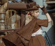 蒸汽朋克 仿麂皮絨 鉚釘連帽無袖斗篷