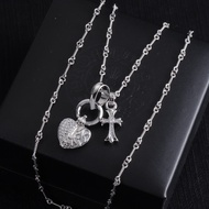 Chrome Hearts Cross Hearts Peach Pendant Necklace Silver Trend All-Match Silver
