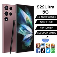 【สามารถเก็บเงินปลายทางได้ + พร้อม】 S22โทรศัพท์ของแท้ S22Ultra 5G หน้าจอเต็มจอ HD ขนาด7.3นิ้ว Hp 12G 