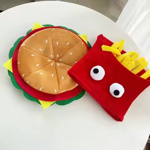 Warm Creativity Party Hamburger Hat Cartoon Cute Decorative Fries Hat Comfortable Soft Photo Props C