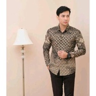 KEMEJA /Premium Gold Men's Batik Shirts Solo Men's Batik Shirts Long Sleeve Batik Shirts Men's Batik Shirts Long Sleeve Batik Men Solo Lapis Sogan