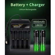 New 18650 Battery 3.7V 9900MAh Li-ion Rechargeable Battery with 4 slot USB Charger
