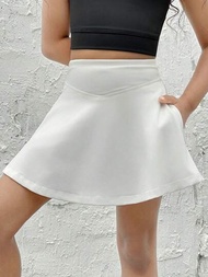 SHEIN 少女純色針織短褲,內置安全短褲,適用於休閒或運動短裙