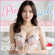 『Ship out 24h』Japanese Polka Dot Plus Size Underwire Bra Ribbon Pattern Lace Cute 大码内衣 80C 85C 90C