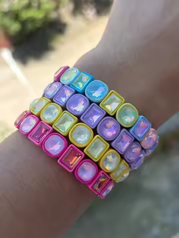 Colorful Enamel Crystal Beaded Enamel Bangle For Women Rainbow Color Zirconia Shiney Beaded Bracelet