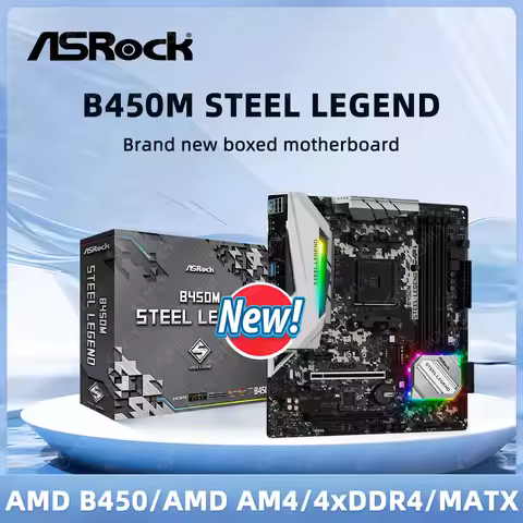 ASRock B450M STEEL LEGEND Motherboard AMD B450 AM4 DDR4 3200+(OC) 64GB support 5600 1600 4700G 4300 