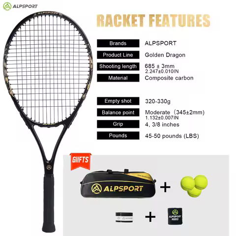 ALPSPORT T800 18K Carbon Fiber Tennis Racket – Pro Training Racket with Bag Lightweight Strap for Me