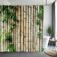 【A Simple】 Green Bamboo Shower Curtain Zen Meditation Nature Botanical Polyester Fabric Shower Curta