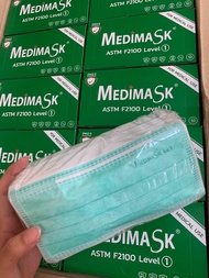 Medimask สีเขียว lv1 ผ้าปิดจมูก 3ชั้น สีเขียว กล่อง50ชิ้น Medimask ASTM ผลิตในไทย